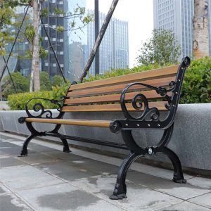 Ghế băng ngoài trời hiện đại, khung sắt chắc chắn, đặt tại khu đô thị