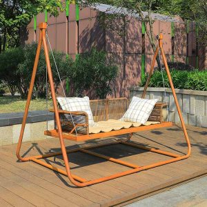 Ghế xích đu sân vườn 2 chỗ, dây nhựa giả mây, nệm dày, phong cách hiện đại