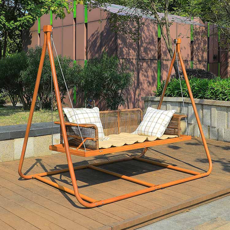 Ghế xích đu sân vườn 2 chỗ, dây nhựa giả mây, nệm dày, phong cách hiện đại