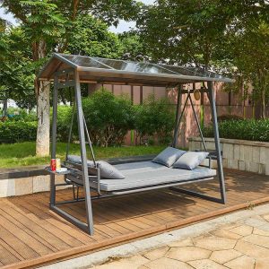 Xích đu nhôm sân vườn 4 người, nệm dày, mái che chống nắng, thiết kế sang trọng