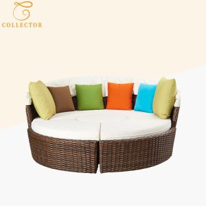 Giường tắm nắng tròn giả mây với 5 gối tựa màu sắc, phong cách hiện đại