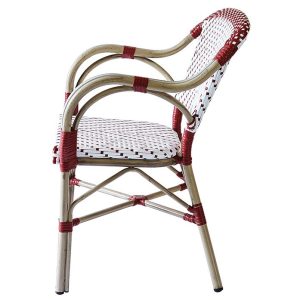 Ghế sân vườn nhôm giả mây nhìn ngang, tay vịn uốn cong đẹp mắt