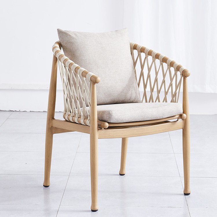 Ghế patio dây rope, khung nhôm giả gỗ, phong cách hiện đại