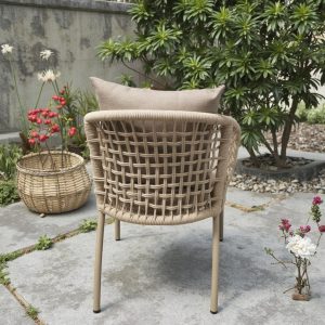 Mặt sau ghế sân vườn đan dây rope, khung nhôm, phối cảnh sân vườn