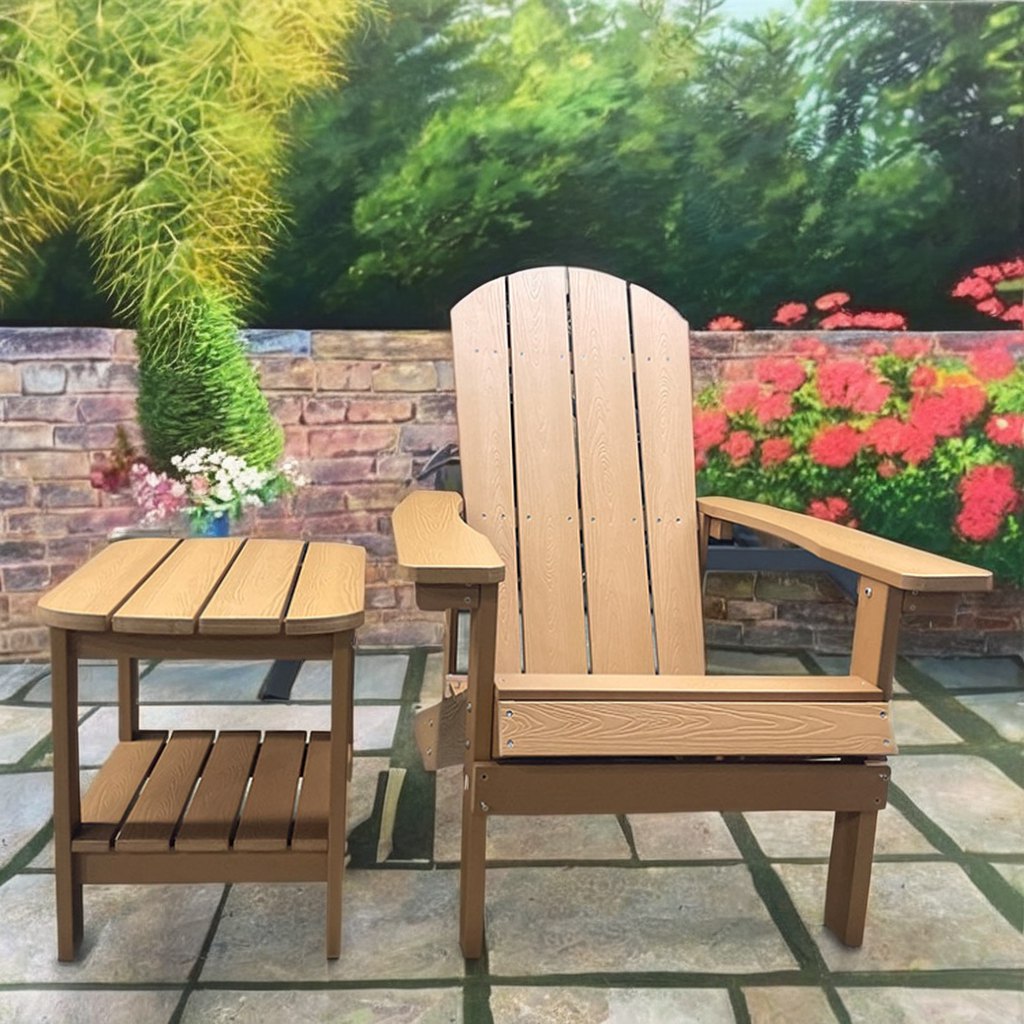 Bộ ghế và bàn phụ Adirondack, chất liệu nhựa giả gỗ bền đẹp cho sân vườn