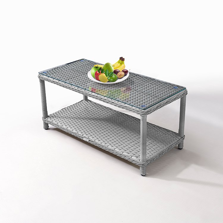 Bàn trà ngoài trời nhựa giả mây mặt kính cường lực, thiết kế tiện dụng cho sân vườn