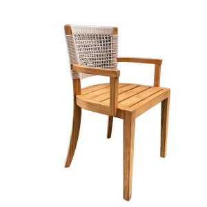 Ghế ăn sân vườn khung gỗ, lưng đan dây rope, góc nghiêng