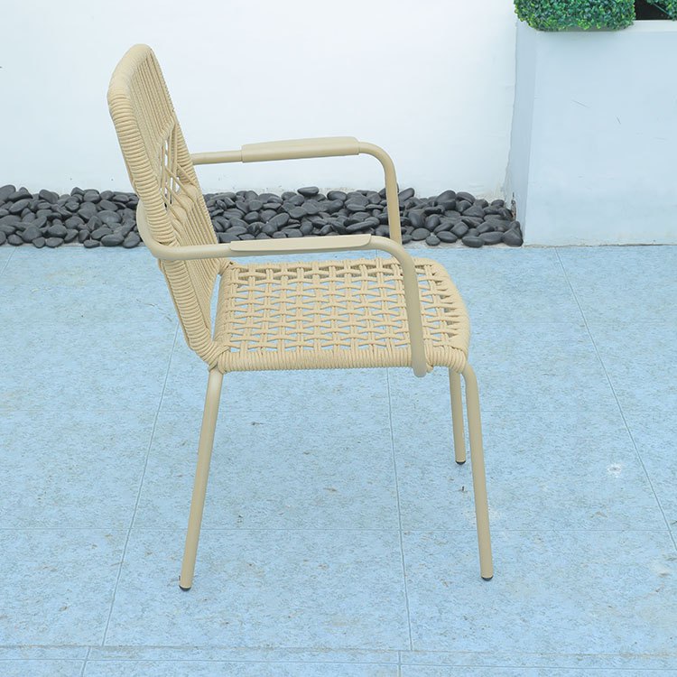 Ghế nhôm đan dây rope nhìn ngang, tay vịn tiện lợi