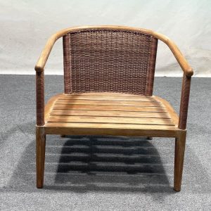 Ghế đơn ngoài trời gỗ teak, tựa lưng đan mây nhựa, không có nệm