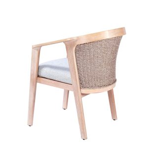 Mặt sau ghế ăn ngoài trời khung gỗ, đan mây chắc chắn