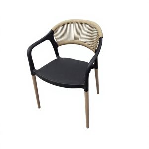 Ghế nhựa đen phối chân và dây rope màu nâu, nhìn từ trên xuống
