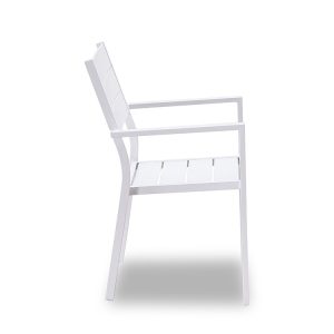 Ghế nhôm trắng nhìn ngang, khung chắc chắn