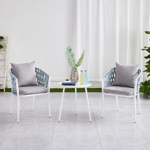 Bộ bàn ghế sân vườn dây rope xanh, nệm ghi, phong cách hiện đại