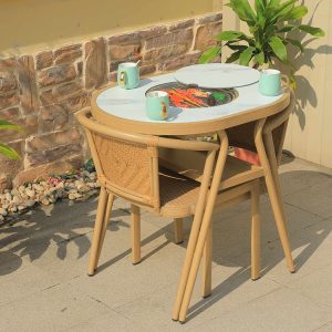 Bàn ghế ăn ngoài trời 3 món, ghế xếp gọn vào bàn, tiết kiệm diện tích
