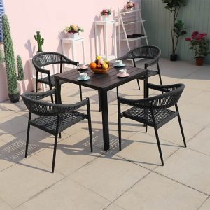 Bộ bàn ghế sân vườn 4 ghế dây rope, bàn vuông nhôm, thiết kế chắc chắn, hiện đại