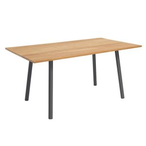 Bàn ngoài trời mặt gỗ teak, chân nhôm sơn tĩnh điện màu đen