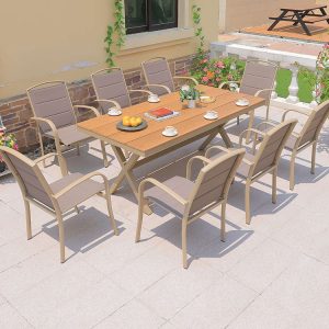 Bộ bàn ghế ngoài trời hiện đại, mặt bàn rộng, phù hợp sân vườn, ban công