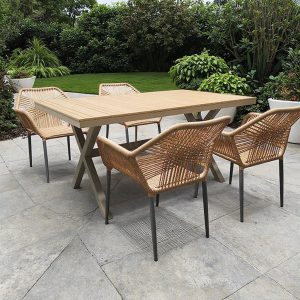 Bộ bàn ghế sân vườn 7 món, khung nhôm, dây nhựa giả mây cao cấp