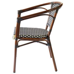 Ghế giả mây ngoài trời nhìn ngang, khung nhôm sơn giả tre