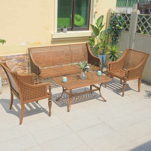 Bộ bàn ghế nhôm đúc ngoài trời, không có nệm, thiết kế lưới cổ điển