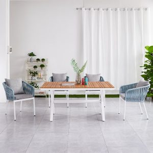 Bộ bàn ghế ngoài trời 6 ghế, chụp chính diện rõ nét, phong cách hiện đại