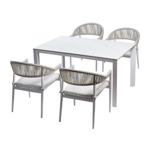 Bộ bàn ghế ngoài trời 4 ghế 1 bàn, màu trắng xám sang trọng