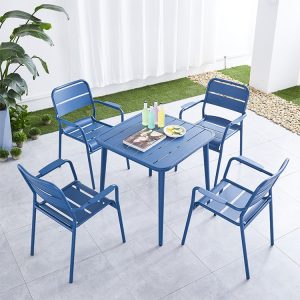 Bộ bàn ghế sân vườn nhôm màu xanh dương, thiết kế hiện đại, bền đẹp