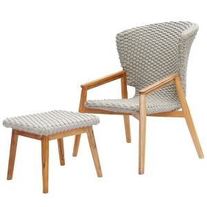 Ghế đơn ngoài trời gỗ teak đan dây rope kèm ghế đôn, không có bàn