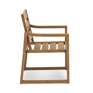 Góc nhìn ngang ghế sân vườn ngoài trời, tay vịn rộng rãi