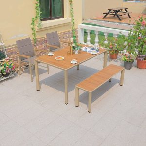 Bộ bàn ghế ngoài trời 6 món, thiết kế tối giản, khung nhôm sơn tĩnh điện bền đẹp