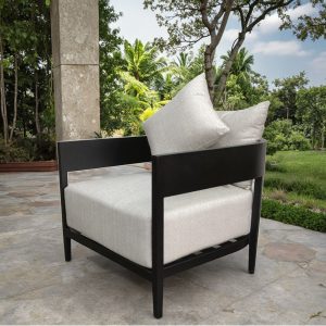 Ghế đơn sofa sân vườn khung nhôm đen, nệm dày màu ghi