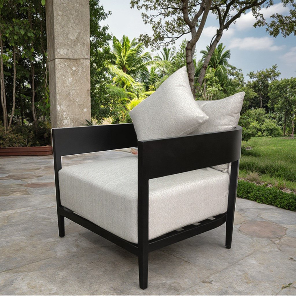 Ghế đơn sofa sân vườn khung nhôm đen, nệm dày màu ghi