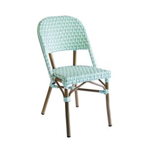 Ghế sân vườn nhôm giả tre, đan nhựa PE, phối màu xanh mint trắng