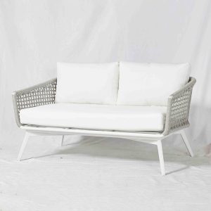 Sofa đôi ngoài trời khung nhôm dây rope, nệm trắng dày dặn