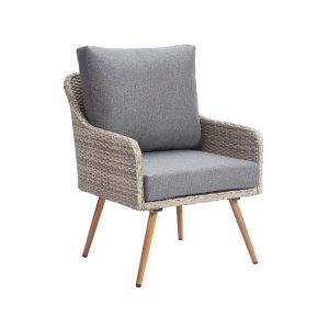 Ghế đơn sofa ngoài trời giả mây, nệm ngồi và gối tựa màu ghi