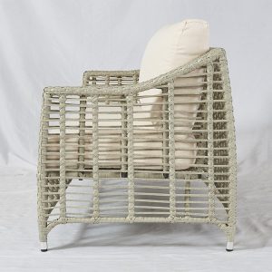 Ghế đơn sofa sân vườn nhìn ngang, khung nhôm đan dây nhựa