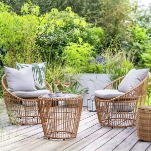 Bộ ghế giả mây ngoài trời, bàn trà nhỏ, phù hợp không gian sân vườn