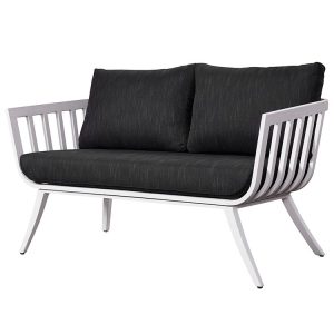 Sofa đôi ngoài trời khung nhôm trắng, nệm dày màu đen