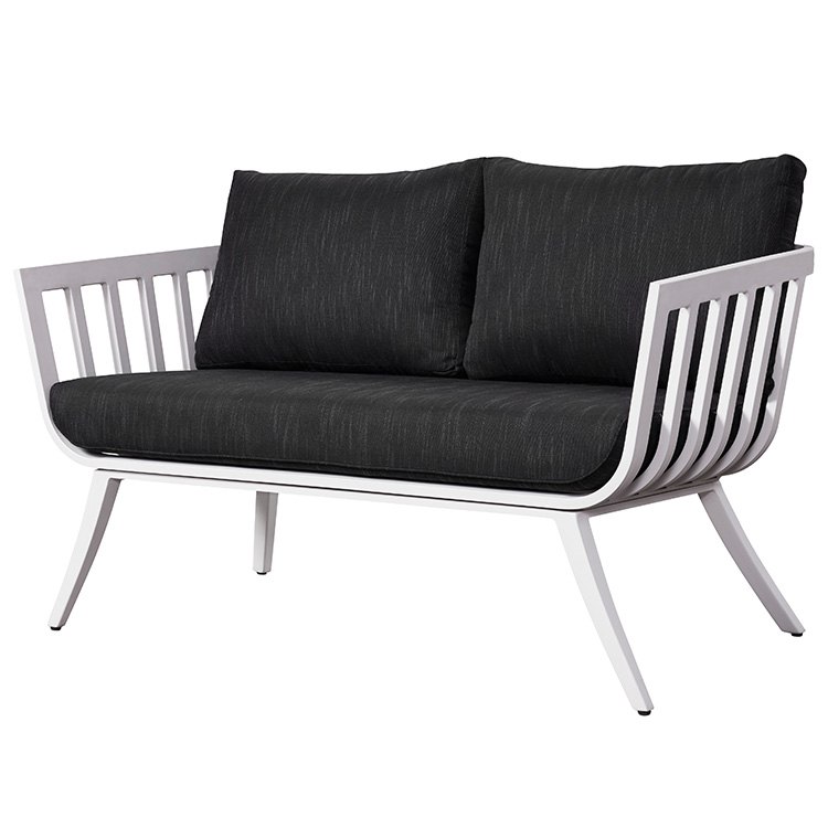 Sofa đôi ngoài trời khung nhôm trắng, nệm dày màu đen