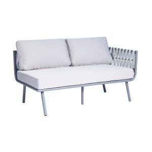 Ghế sofa đôi ngoài trời khung nhôm dây rope, nệm tựa màu xám nhạt