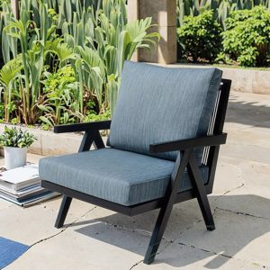 Ghế đơn sofa ngoài trời khung nhôm, nệm dày, tựa lưng dây dù, phong cách hiện đại