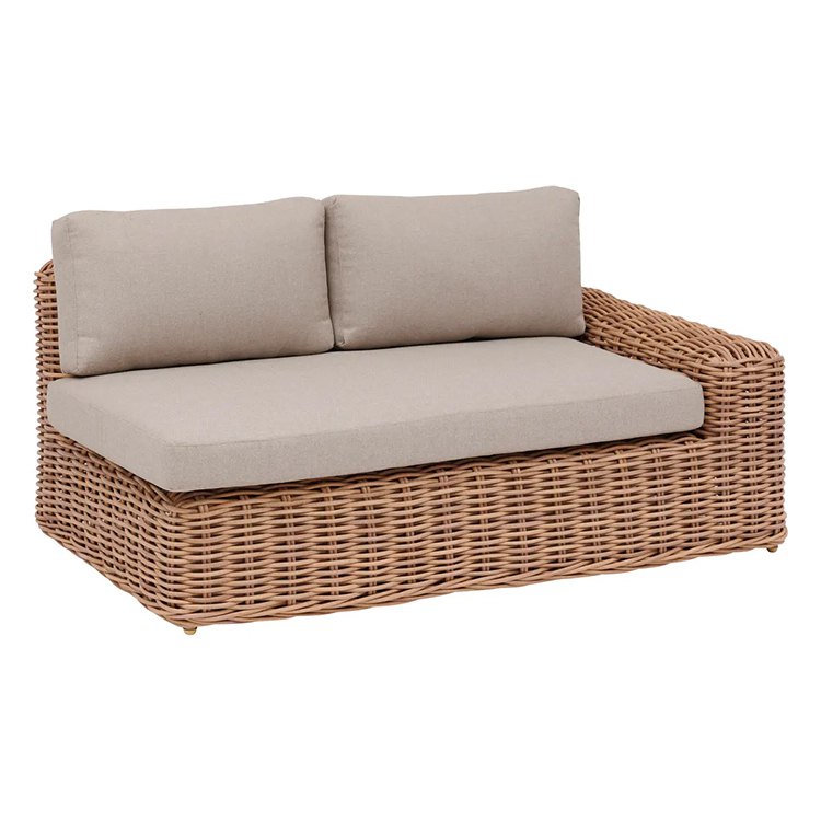 Ghế đôi sofa ngoài trời nhựa giả mây, nệm ngồi và tựa lưng màu ghi