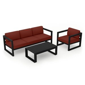 Bộ sofa ngoài trời hiện đại khung nhôm, nệm màu đỏ gạch, thiết kế tối giản, sang trọng