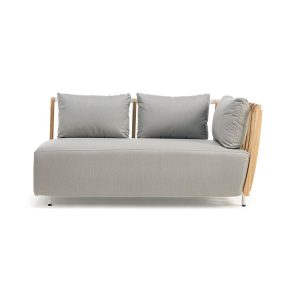 Sofa đôi ngoài trời màu ghi, khung nhôm gỗ teak, nệm dày êm ái