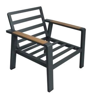 Khung ghế đơn nhôm sơn tĩnh điện, tay vịn ốp gỗ, chắc chắn dùng ngoài trời
