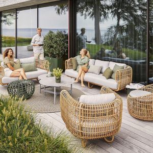 Bộ bàn ghế sofa sân vườn giả mây cao cấp, phối cảnh sân vườn hiện đại, phù hợp 4-5 người