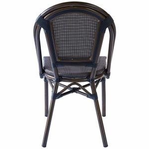 Ghế sân vườn nhôm giả mây nhìn từ phía sau, đan tay chắc chắn