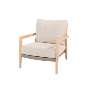 Ghế đơn sofa gỗ teak ngoài trời, nệm dày màu be