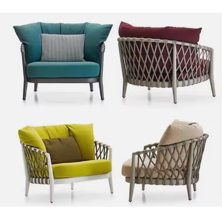 Các mẫu ghế đơn sofa ngoài trời nhiều màu sắc, khung nhôm, đan dây rope
