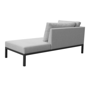 Ghế sofa góc L ngoài trời, khung nhôm, nệm xám, gối tựa lớn